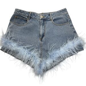 Le Lis Light Blue Feather Accent Jean Shorts